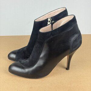 Salvatore Ferragamo Fazera Leather Suede Heeled Bootie Womens 6.5 Black Side Zip